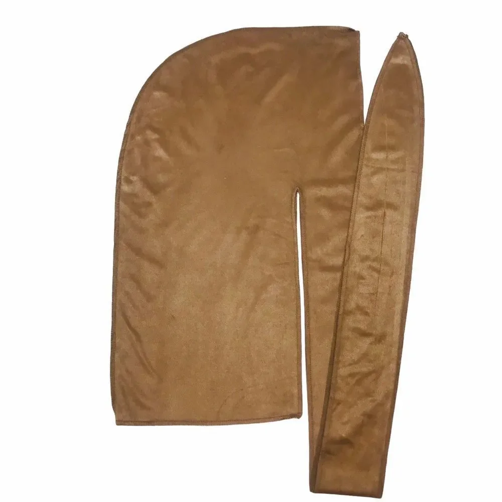 Suede Durag Long Tail Head Scarf Light Brown Turban Head Cap Wage